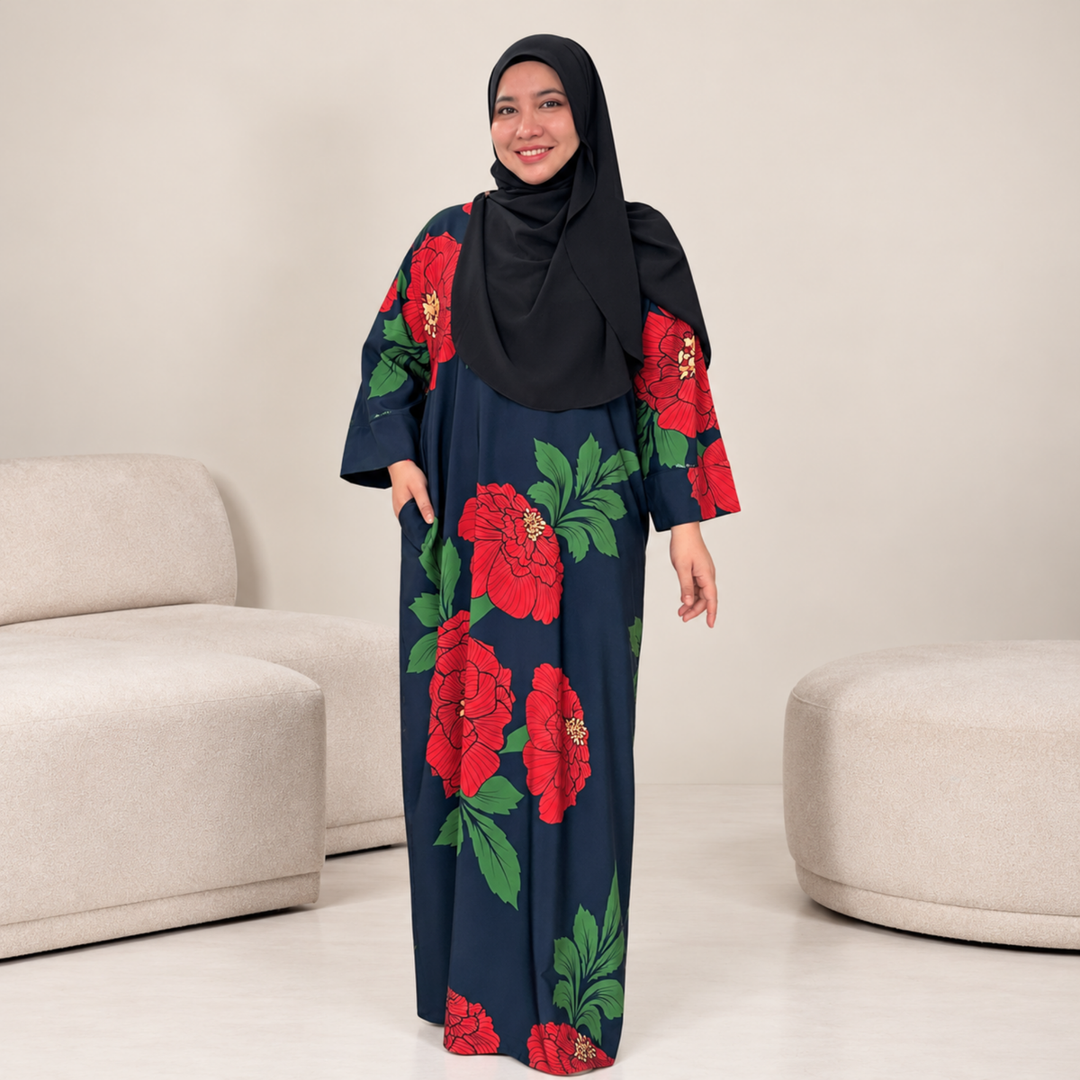 ROSSA CAFTAN BLACK PEONY